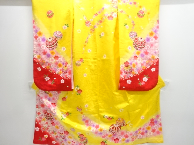 毬に桜模様子供着物（重ね衿・長襦袢付）